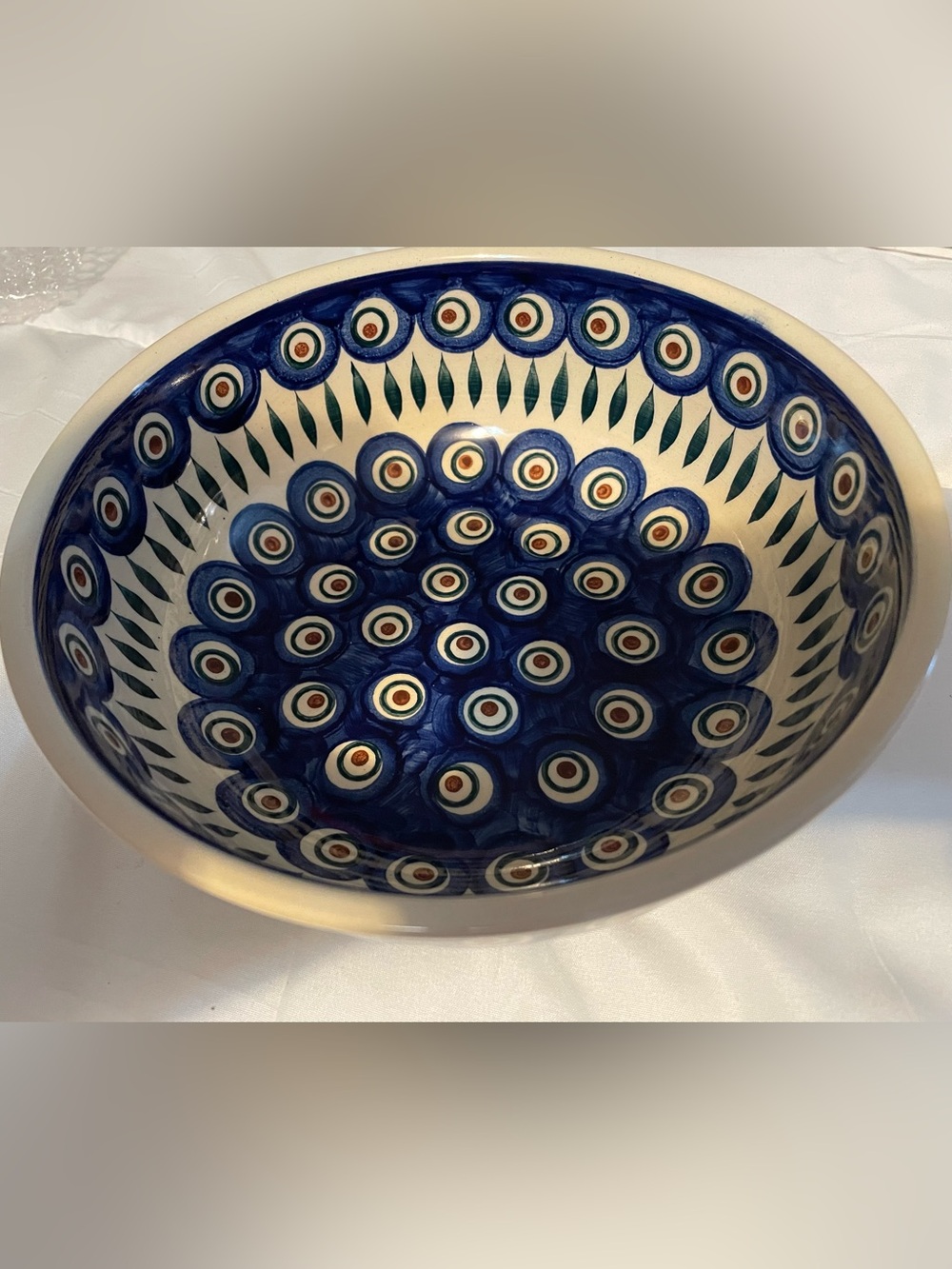Polish Pottery Peacock 8” Serving Bowl
